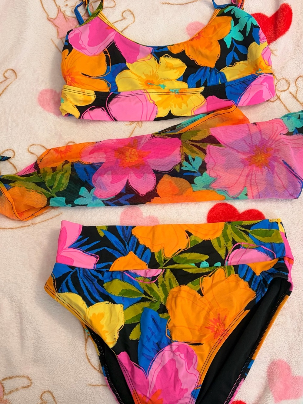 SunDAZED Neon Multi Color Swim Set with Sarong